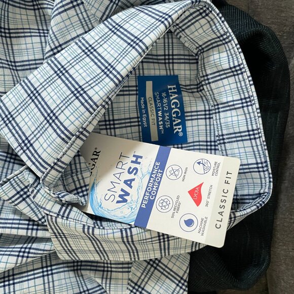 Haggar Men's Blue Plaid Classic Fit Long Sleeve Button Front Shirt 16 16.5 - Picture 8 of 8